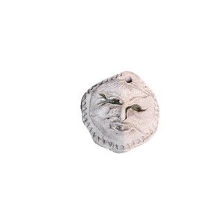 Small Handmade Ceramic Face Aztec Medallion Clay Gray Pottery Art